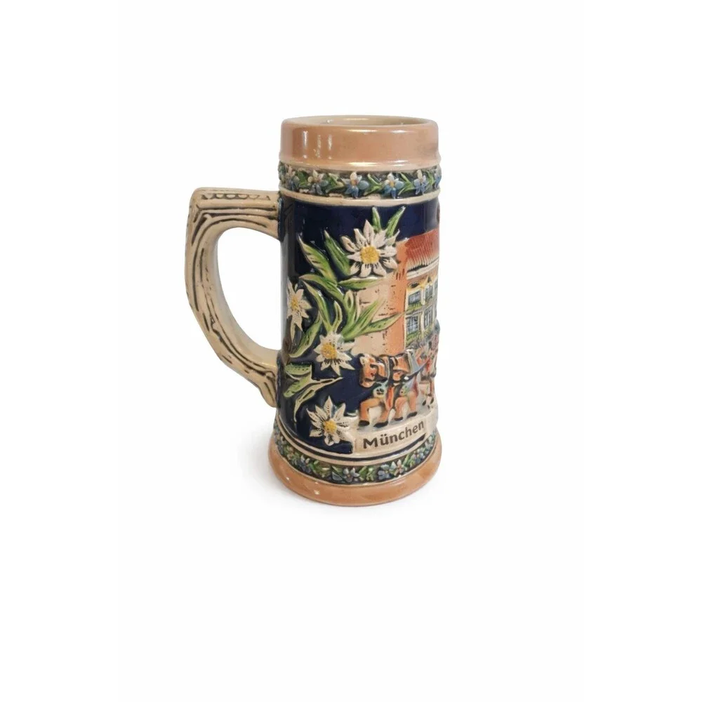 Vintage EHG German Beer Stein – Munich Souvenir, Floral Relief, Old‑World Charm!